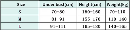 3D Posture Corrector Size Table 